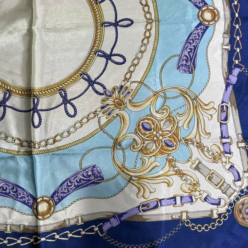 Blue And Gold Elegant Bohemian Chain Print Versatile Casual Scarf Large size NEW - Picture 4 of 6